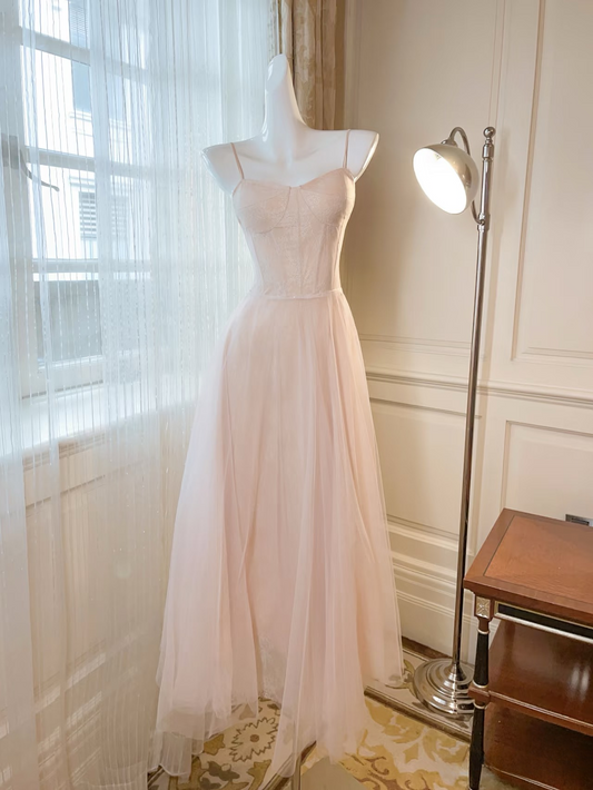 Modest a line spaghetti straps pink prom dress formal party dresses AU157