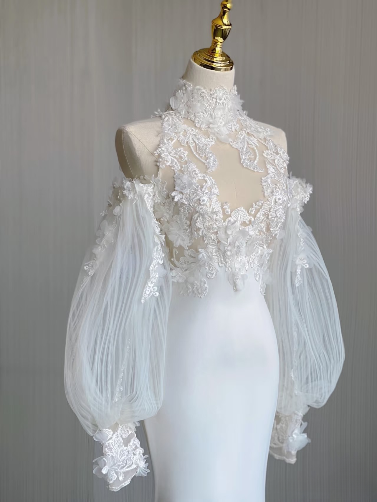 Dream Mermaid High Neck Sleeveless Lace White Wedding Dress Fairy Formal Brides Gown Wedding Dresses AU159