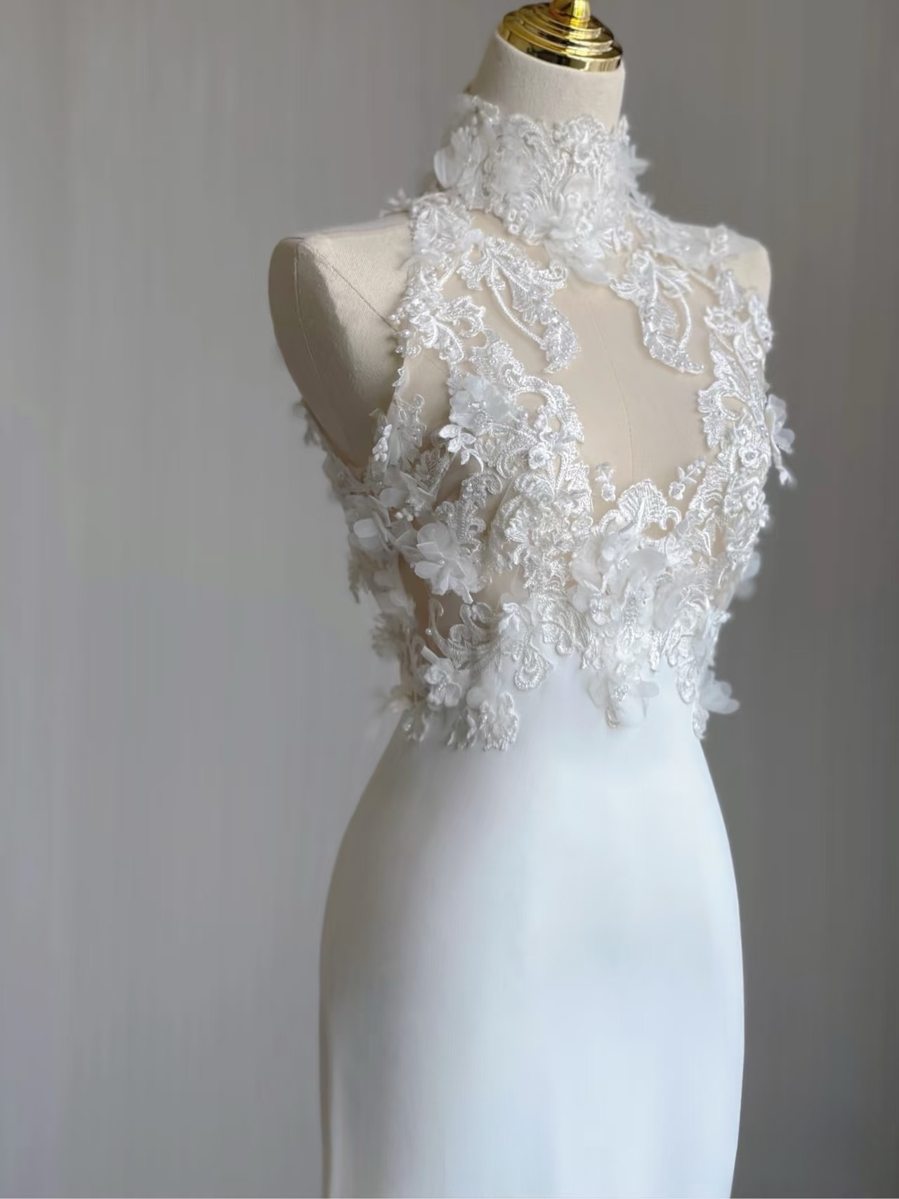 Dream Mermaid High Neck Sleeveless Lace White Wedding Dress Fairy Formal Brides Gown Wedding Dresses AU159