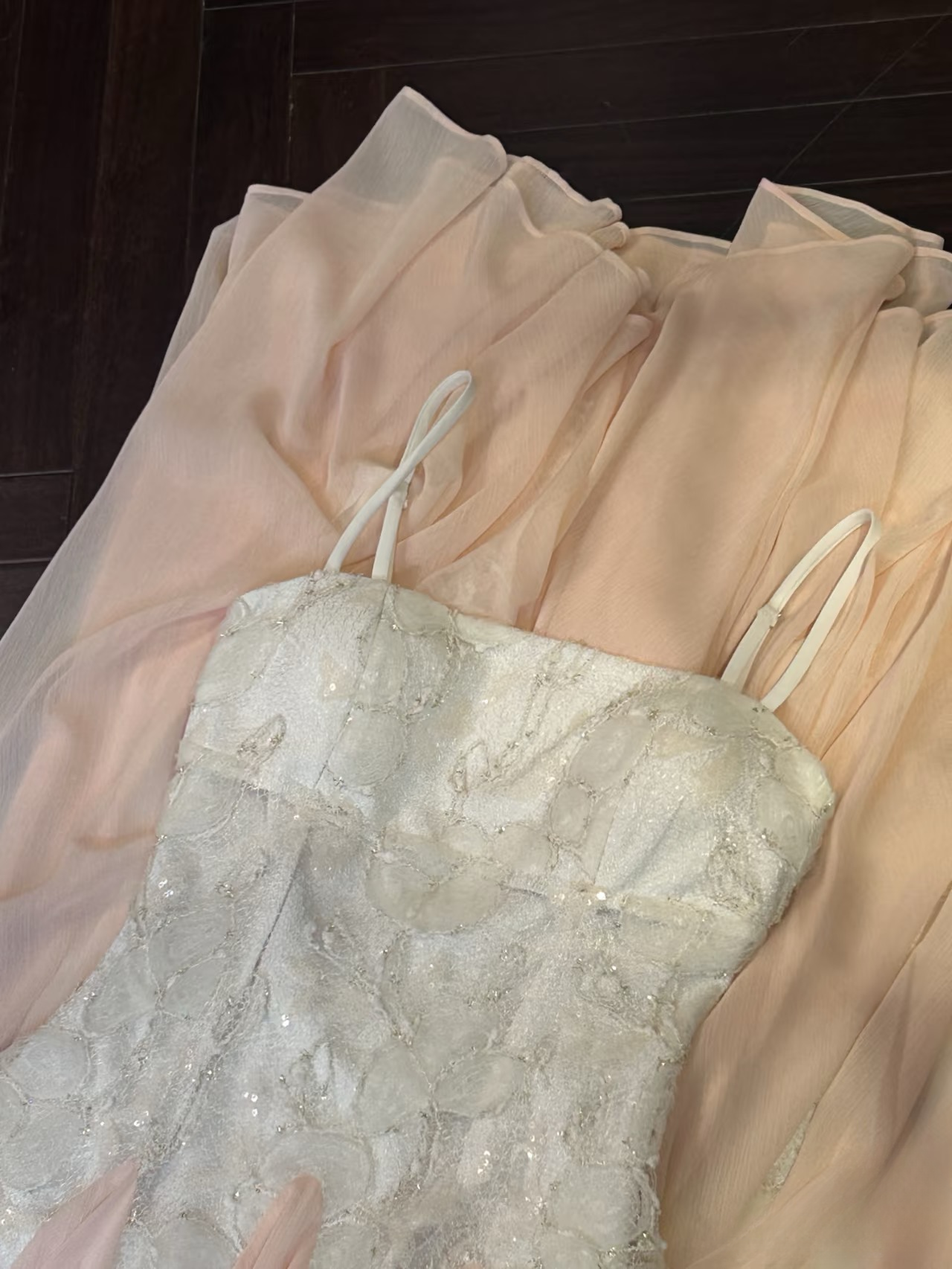 Modest a line spaghetti straps pink chiffon lace prom dress formal party dresses AU158
