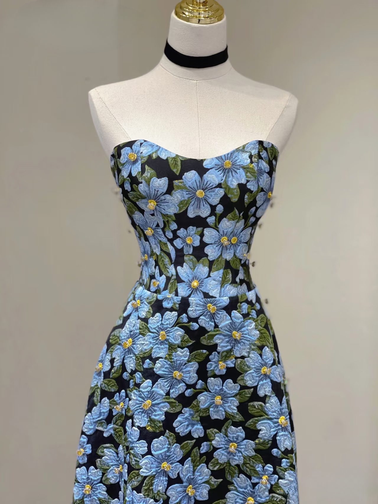 Timeless A line Sweetheart Blue Floral Satin Long Prom Dresses Party Dress Birthday Outfits Graduation Dress AU161