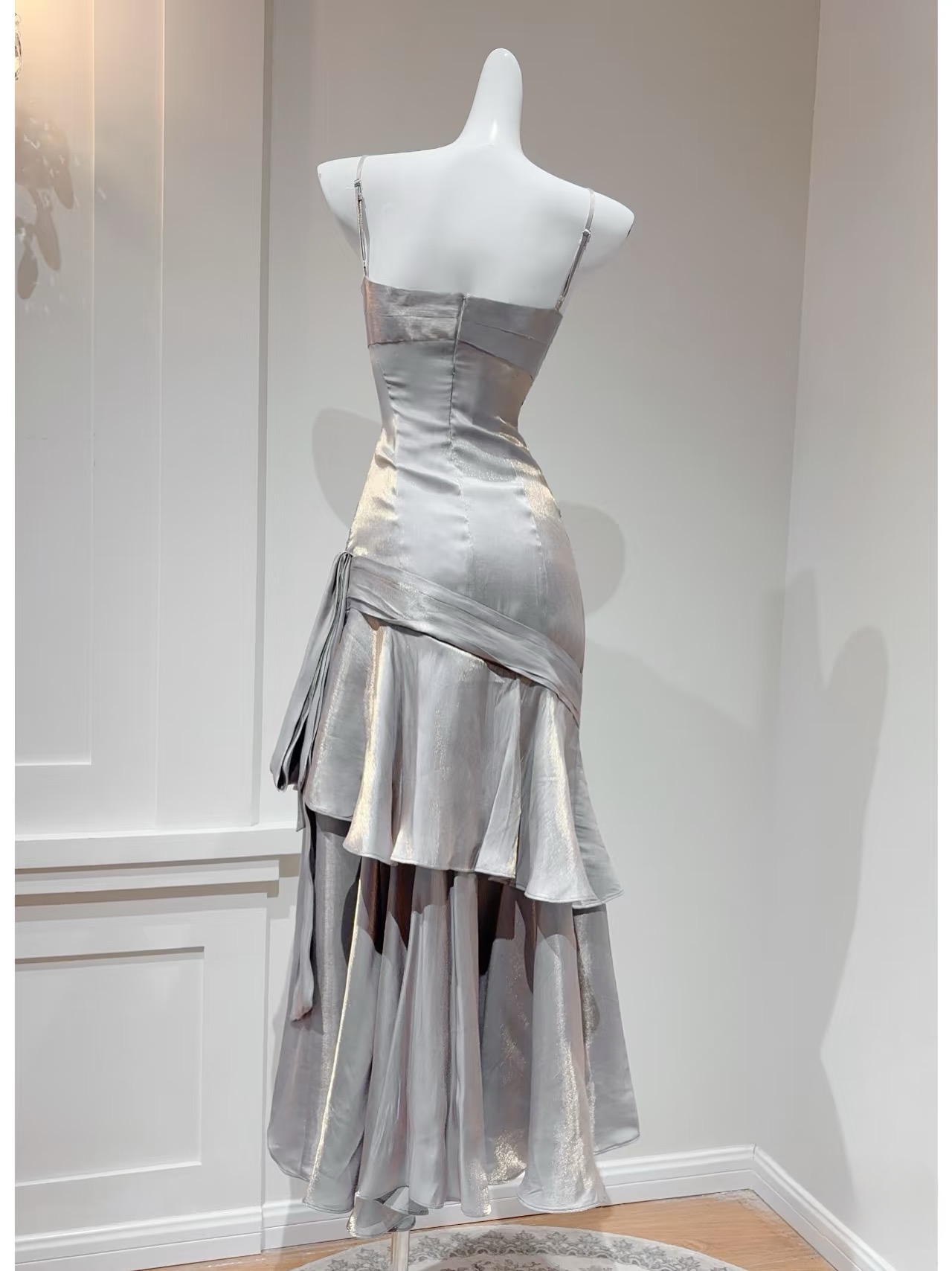 Modest Prom Dresses Mermaid Spaghetti Strap Sleeveless Satin Prom Dress Inspiration Long Prom Dresses AU161