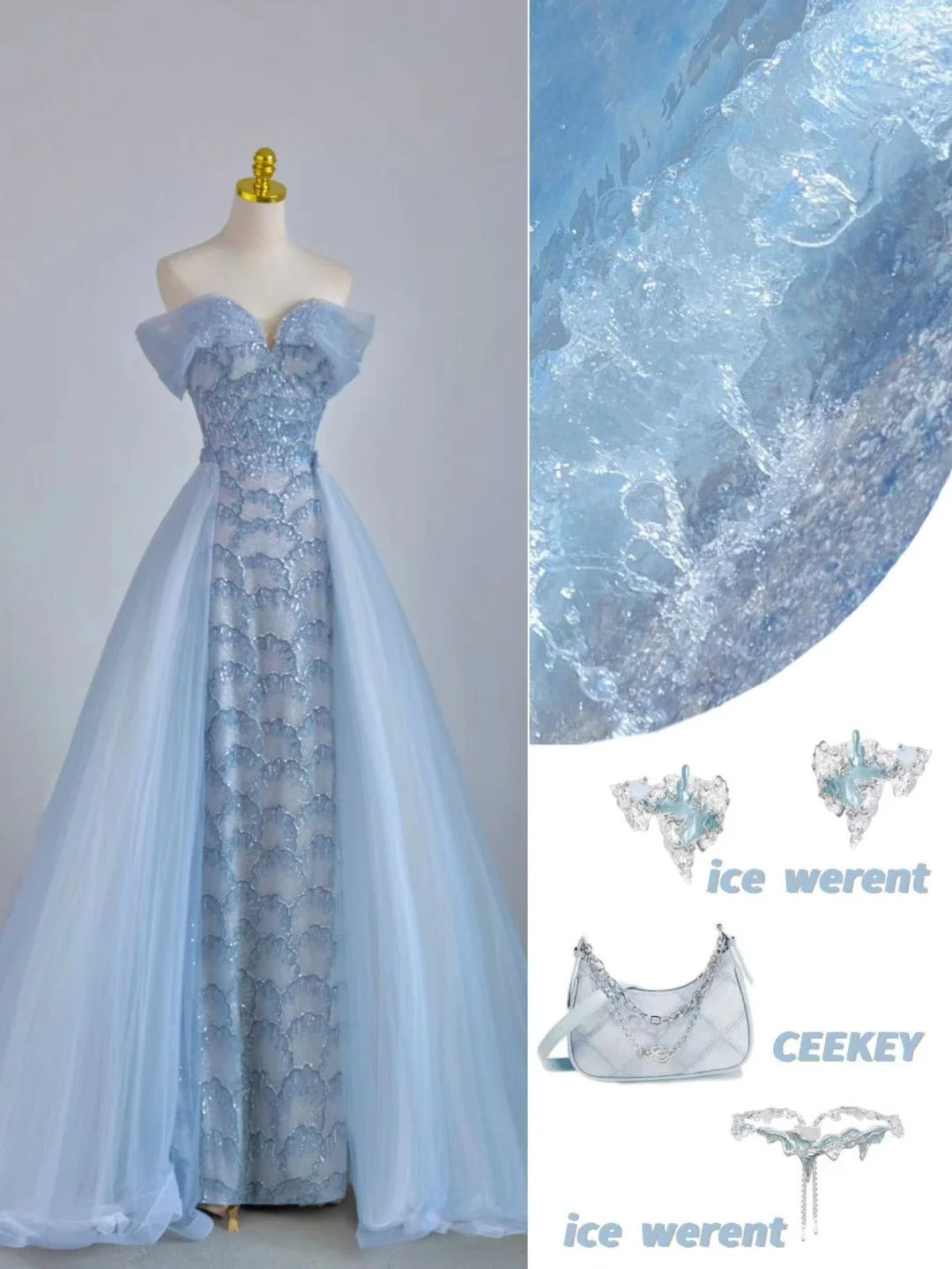 Pretty A line Off The Shoulder Blue Sequined With Sleeves Prom Dresses Long Evening Party Formal Outfits RB6614