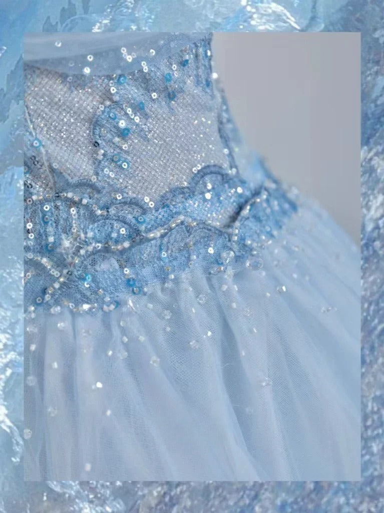 Pretty A line Off The Shoulder Blue Sequined With Sleeves Prom Dresses Long Evening Party Formal Outfits RB6614
