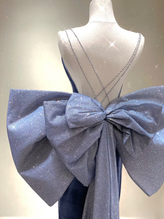 Timeless Mermaid Spaghetti Straps Navy Blue Sequin Long Prom Dresses Party Dress Birthday Outfits Graduation Dress AU162