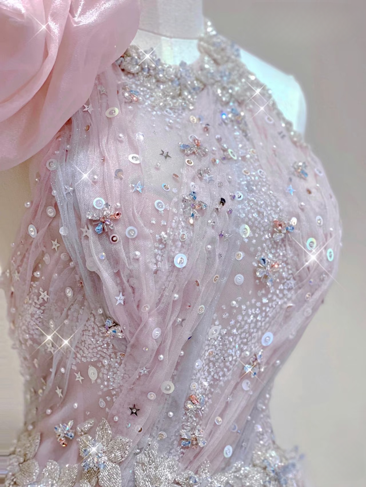 Sparkle Ball Gown Scoop Neckline Pink Sequin Long Prom Dresses Party Dress Birthday Outfits Graduation Dress AU166