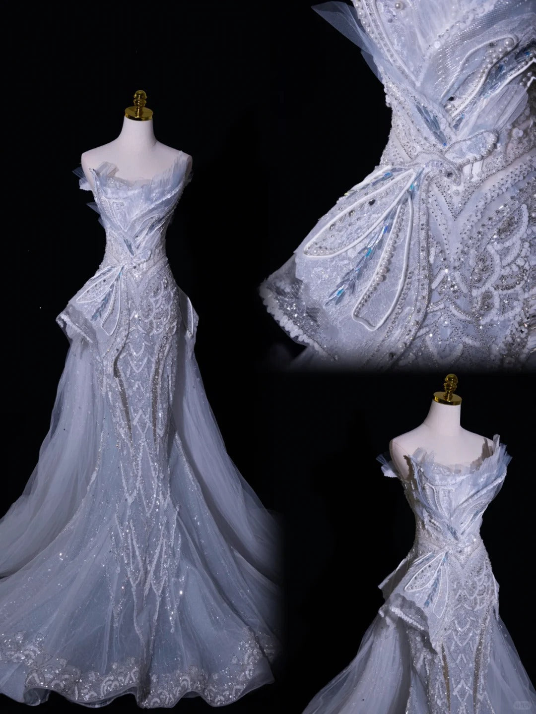 Fairy-tale Mermaid Strapless With Pearls Tulle Brides Gown Bridal Dress Wedding Dresses Style RB6616