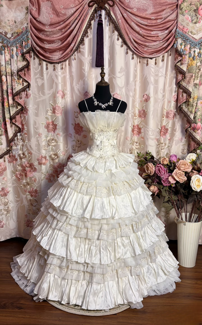 Retro Ball Gown Spaghetti Strap Ivory 70s Fitted Corset Bride Gown Long Wedding Dresses Bride Dress AU167
