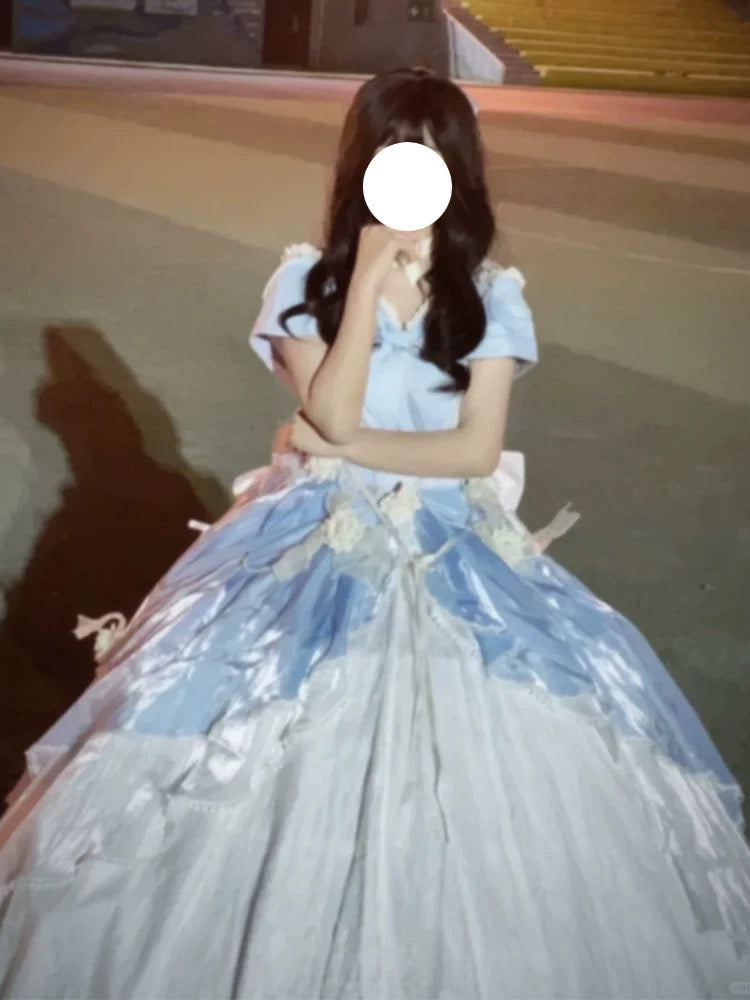 Modest Quinceanera Dresses Ball Gown Off The Shoulder Blue Birthday Gowns Vestidos De 15 Anos Formal Party Long Sweet 16 Dress AU168