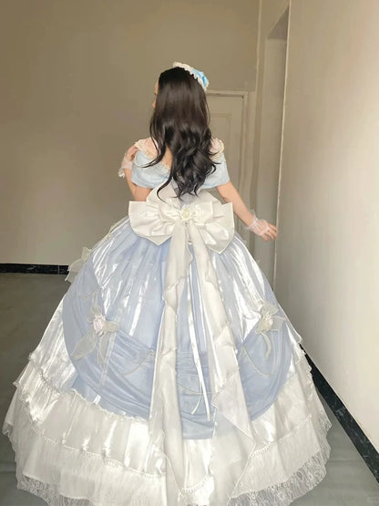 Modest Quinceanera Dresses Ball Gown Off The Shoulder Blue Birthday Gowns Vestidos De 15 Anos Formal Party Long Sweet 16 Dress AU168