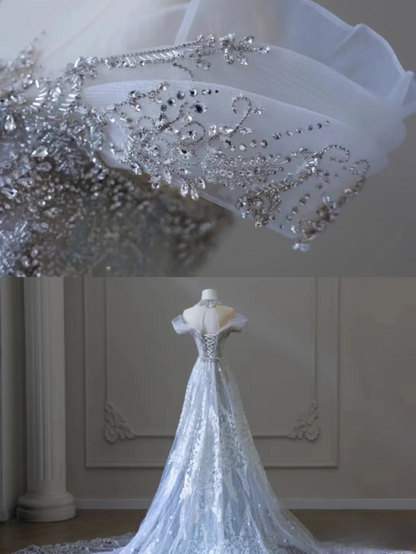 Sparkle Mermaid Off The Shoulder Light Sky Blue Sequin Long Prom Dresses Party Dress Birthday Outfits Graduation Dress AU172