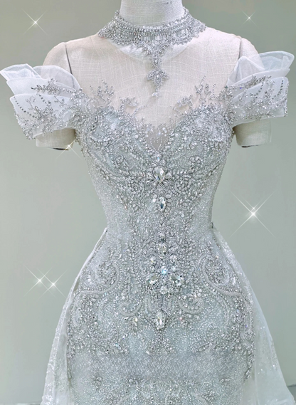 Sparkle Mermaid Off The Shoulder Light Sky Blue Sequin Long Prom Dresses Party Dress Birthday Outfits Graduation Dress AU172