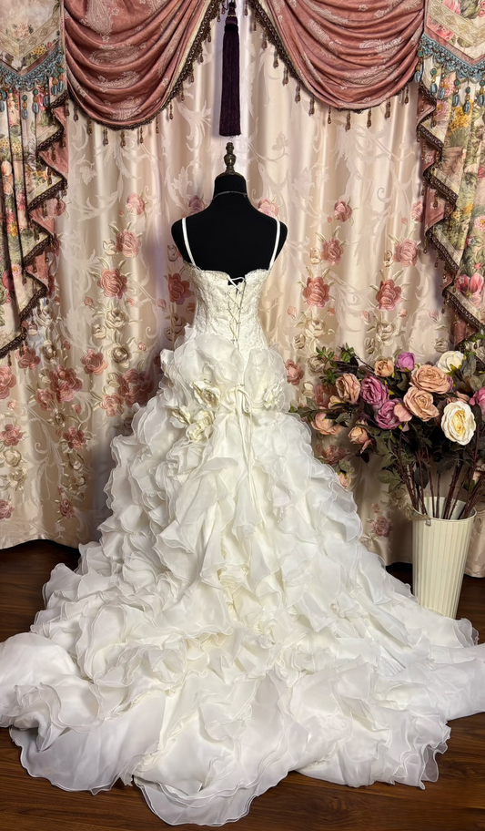 Retro Ball Gown Spaghetti Strap Lace 60s White Fitted Corset Bride Gown Long Wedding Dresses AU173