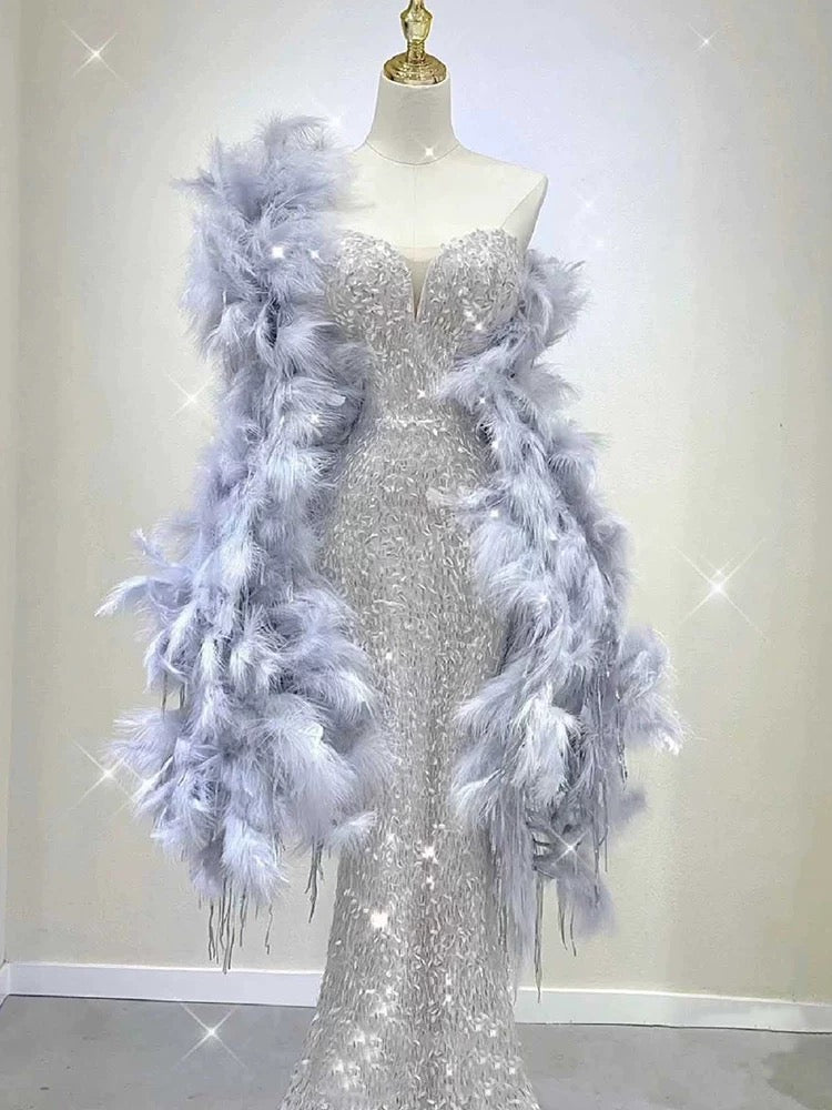 Sexy Mermaid Sweetheart Silver Sequin Prom Dress Inspiration Long Party Formal Prom Dresses AU175