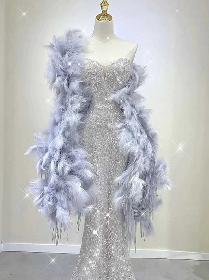 Sexy Mermaid Sweetheart Silver Sequin Prom Dress Inspiration Long Party Formal Prom Dresses AU175