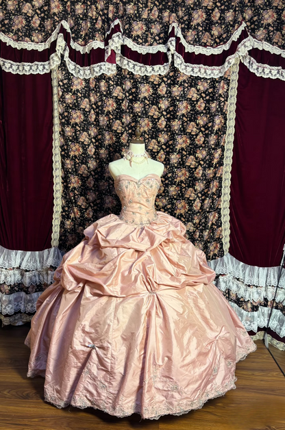 Charming Ball Gown Sweetheart Blush Pink Taffeta Long Quinceanera Dress Sweet 15 16 Dresses AU179