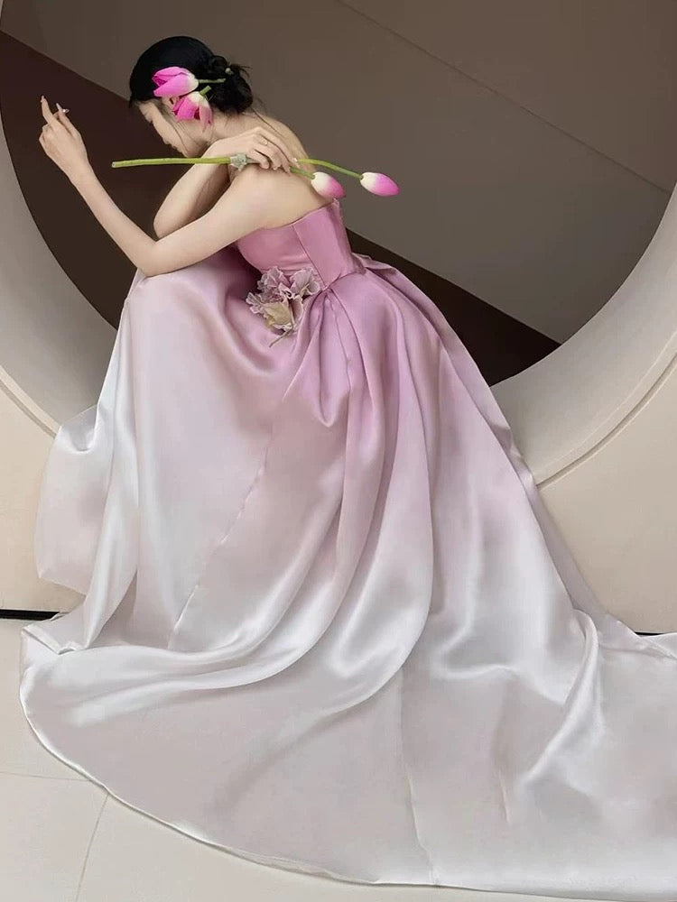 Beautiful Ball Gown Strapless Pink Satin Prom Dress Inspiration Long Party Formal Prom Dresses AU180