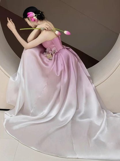 Beautiful Ball Gown Strapless Pink Satin Prom Dress Inspiration Long Party Formal Prom Dresses AU180