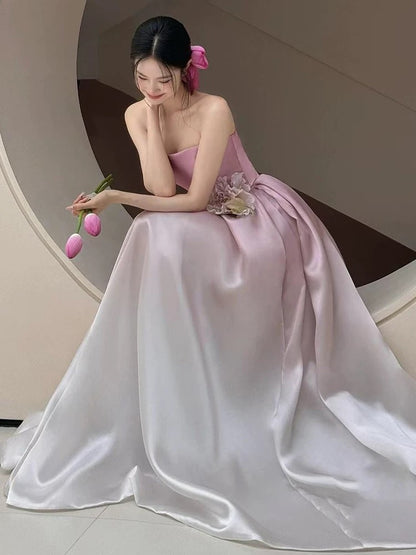 Beautiful Ball Gown Strapless Pink Satin Prom Dress Inspiration Long Party Formal Prom Dresses AU180