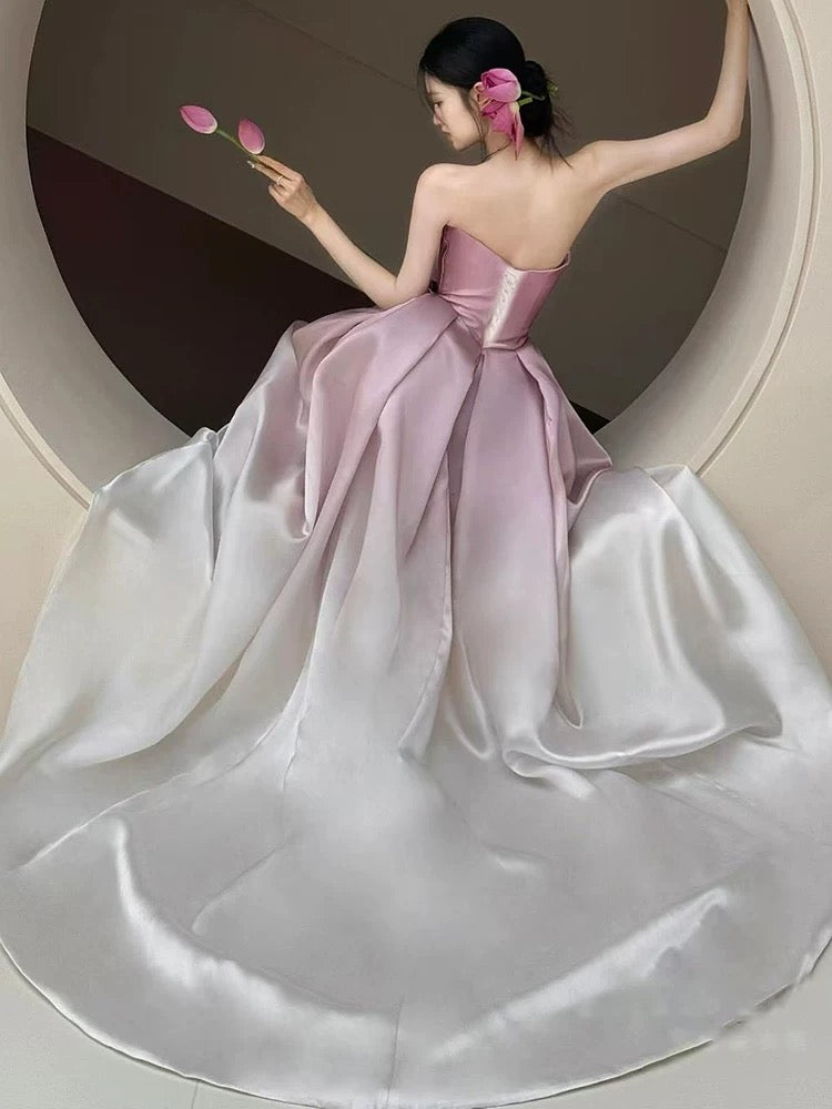 Beautiful Ball Gown Strapless Pink Satin Prom Dress Inspiration Long Party Formal Prom Dresses AU180
