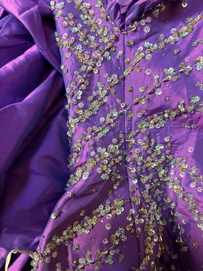 Vintage Ball Gown Sweetheart Grape With Layers Beads Sleeveless 90s Long Prom Dresses Prom Gowns AU180