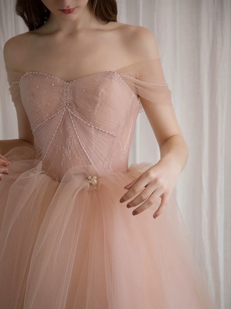 Beautiful Ball Gown Off The Shoulder Pink Lace Prom Dress Inspiration Long Party Formal Prom Dresses AU182
