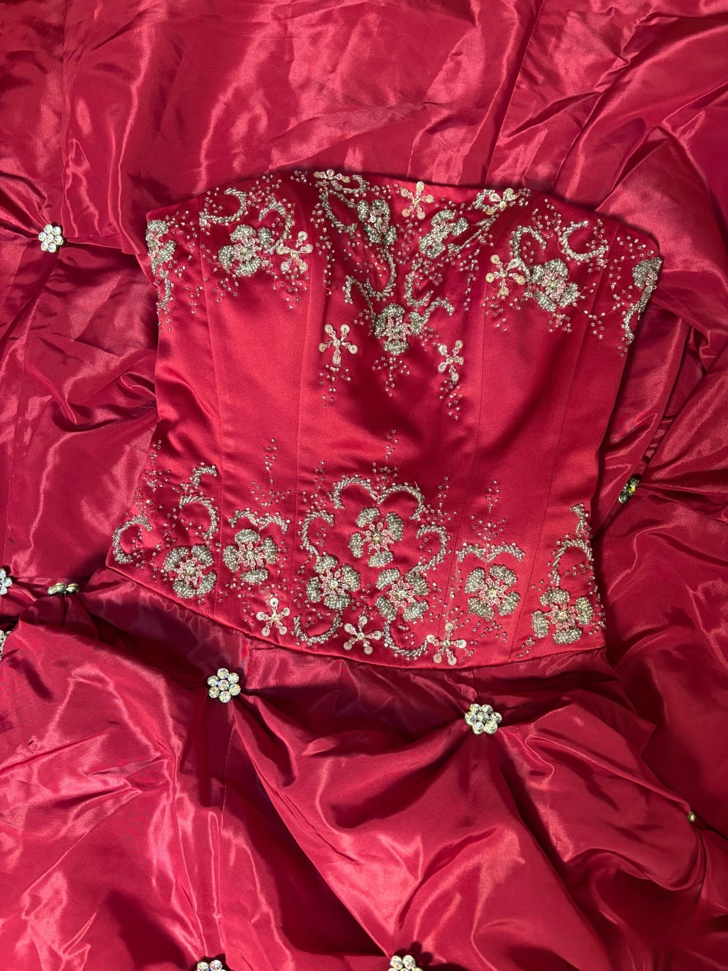 Retro Ball Gown Strapless Red Long Prom Dresses 80s 70s Prom Gowns AU183