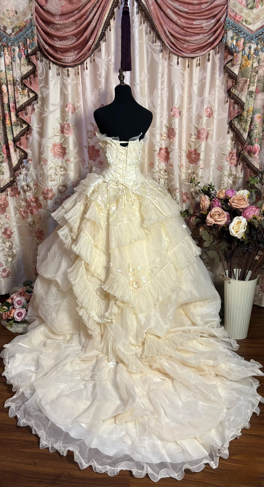 Retro Ball Gown Strapless 60s Fitted Corset Bride Gown Long Wedding Dresses AU186