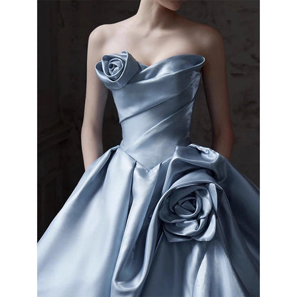 Elegant Ball Gown Sweetheart Sleeveless Blue Floor Length Prom Dress Inspiration Ideas Prom Inspo Dresses Graduation Dress AU188
