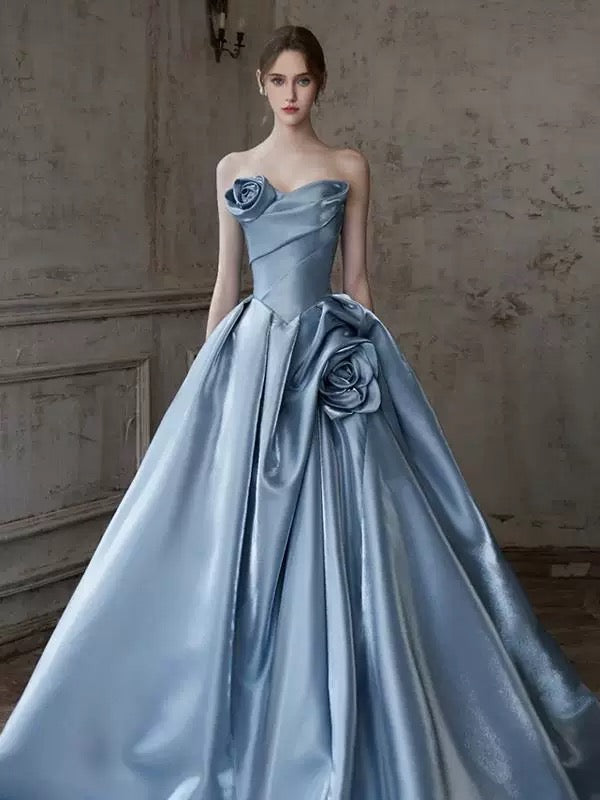 Elegant Ball Gown Sweetheart Sleeveless Blue Floor Length Prom Dress Inspiration Ideas Prom Inspo Dresses Graduation Dress AU188
