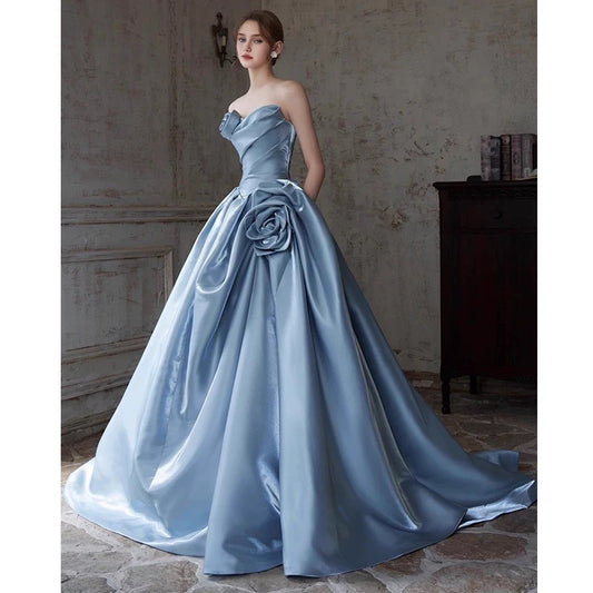 Elegant Ball Gown Sweetheart Sleeveless Blue Floor Length Prom Dress Inspiration Ideas Prom Inspo Dresses Graduation Dress AU188