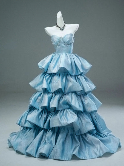 Elegant Ball Gown Sweetheart Sleeveless Blue Sequins Prom Dress Inspiration Ideas Prom Inspo Dresses Graduation Dress AU189