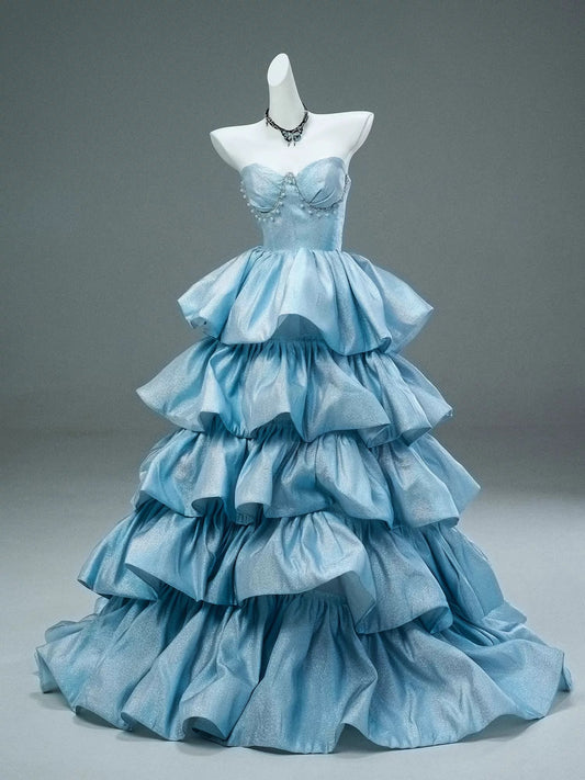 Elegant Ball Gown Sweetheart Sleeveless Blue Sequins Prom Dress Inspiration Ideas Prom Inspo Dresses Graduation Dress AU189