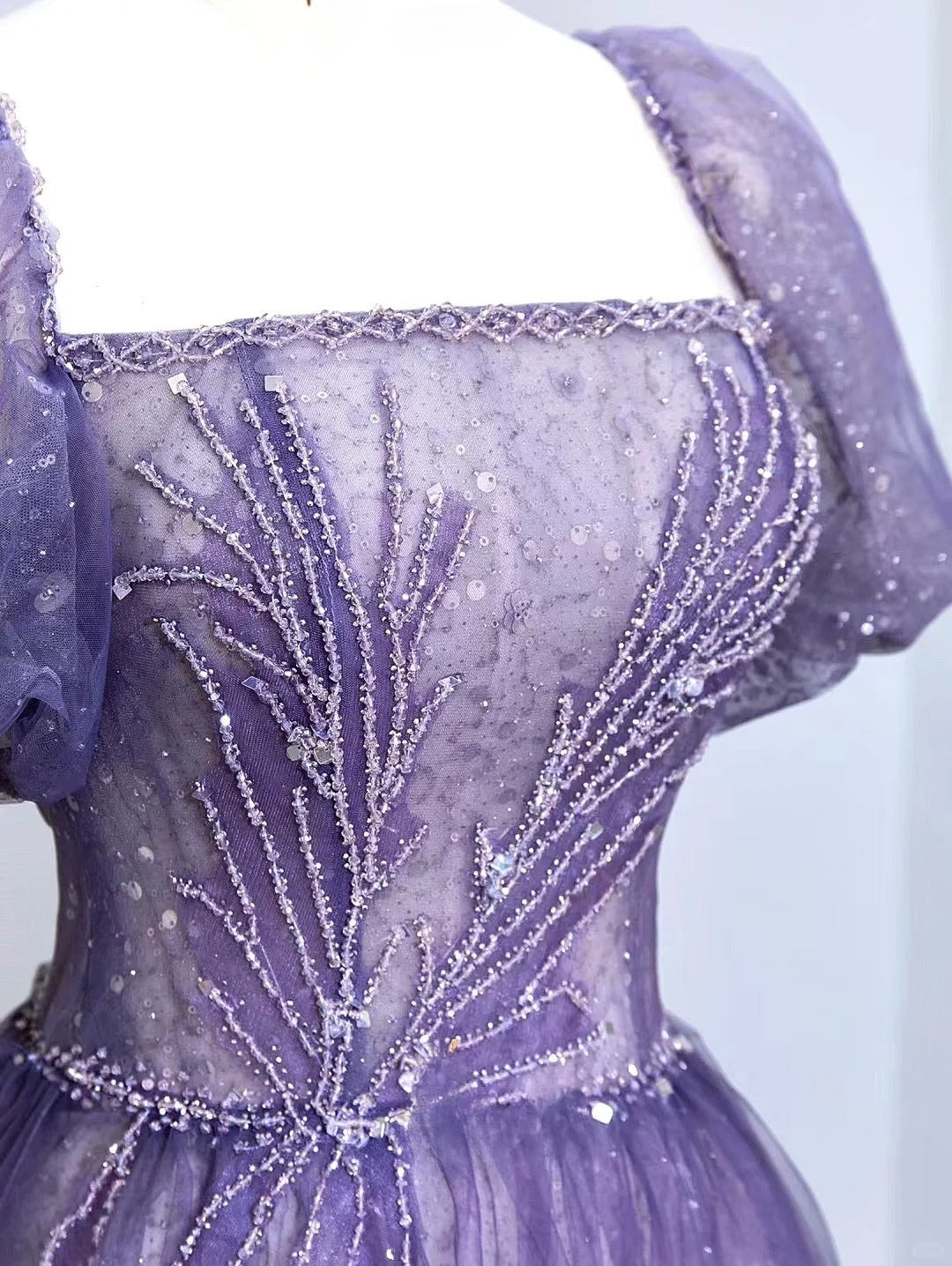 Glitter A Line Square Neck Purple Sequined Prom Dresses Long Evening Party Formal Outfits RB6619