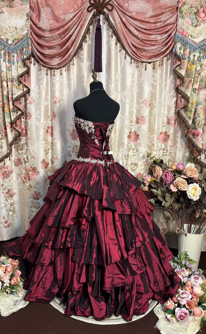 Retro Ball Gown Strapless Wine Red Burgundy Taffeta Long Prom Dresses 80s 70s Prom Gowns AU190