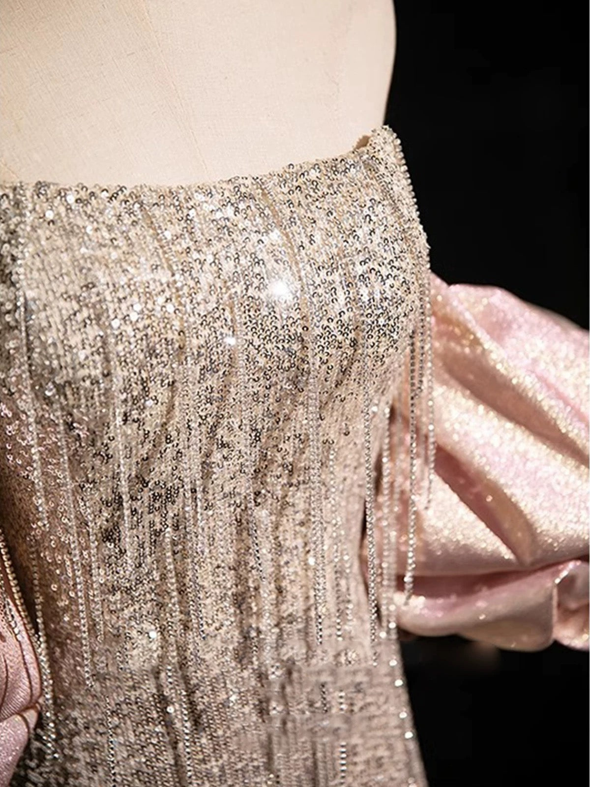 Sexy A Line Strapless Sequin Long Prom Dresses With Sleeves Party Dress Birthday Outfits Graduation Dress AU191