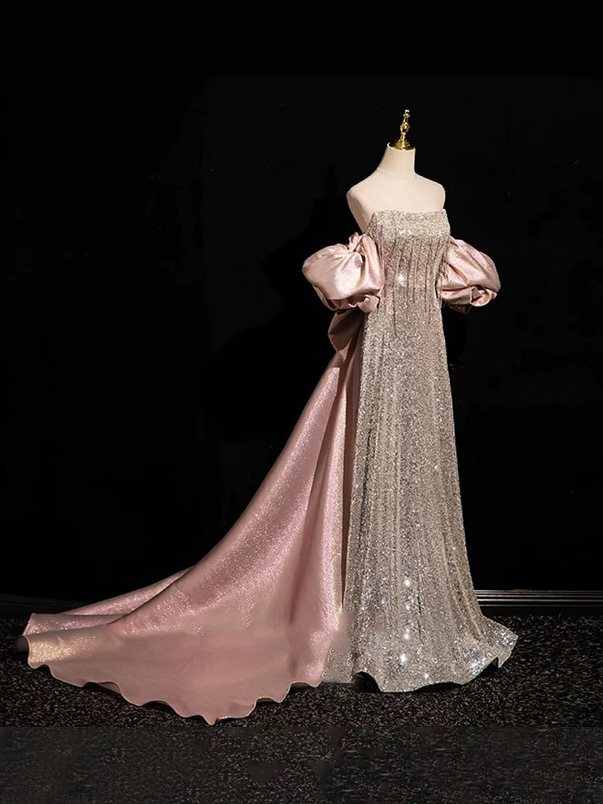 Sexy A Line Strapless Sequin Long Prom Dresses With Sleeves Party Dress Birthday Outfits Graduation Dress AU191