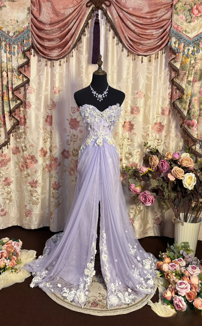 Vintage Prom Dresses 1950s Retro Classy Prom Dresses Inspo Lilac Slit Long Prom Gowns AU191