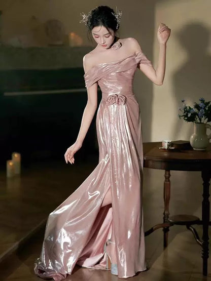 Beautiful Mermaid Off The Shoulder Pink Sequin Prom Dress Inspiration Long Party Formal Prom Dresses AU192
