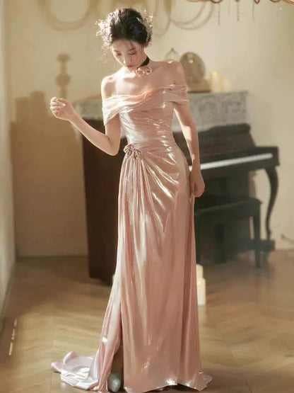 Beautiful Mermaid Off The Shoulder Pink Sequin Prom Dress Inspiration Long Party Formal Prom Dresses AU192