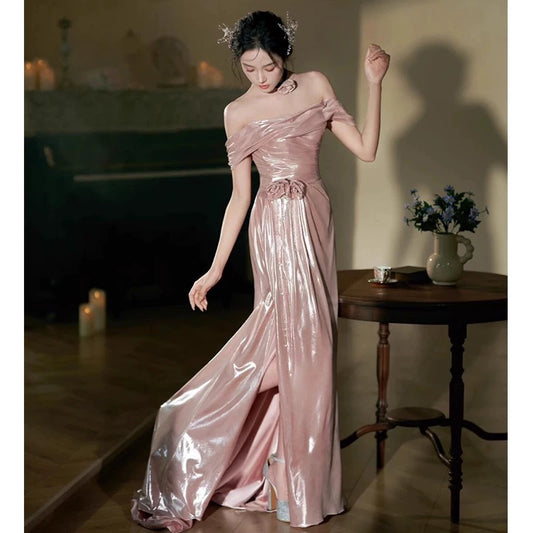 Beautiful Mermaid Off The Shoulder Pink Sequin Prom Dress Inspiration Long Party Formal Prom Dresses AU192