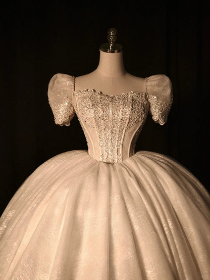 Fairy-tale Ball Gown Sweetheart With Half Sleeves Pearls Tulle Brides Gown Bridal Dress Wedding Dresses Style RB6624