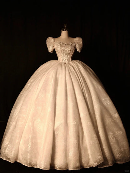 Fairy-tale Ball Gown Sweetheart With Half Sleeves Pearls Tulle Brides Gown Bridal Dress Wedding Dresses Style RB6624