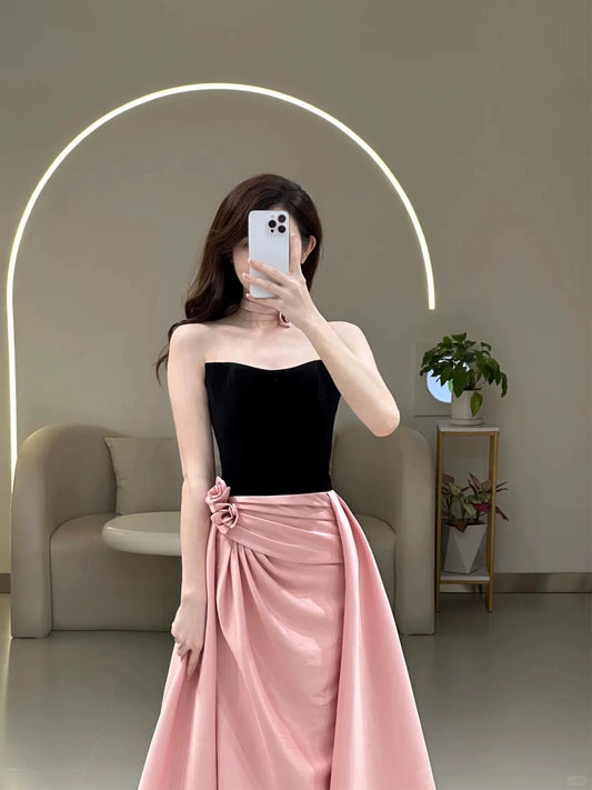 Sexy Mermaid Sweetheart Pink Satin Sleeveless Prom Dress Inspiration Long Party Formal Prom Dresses AU195