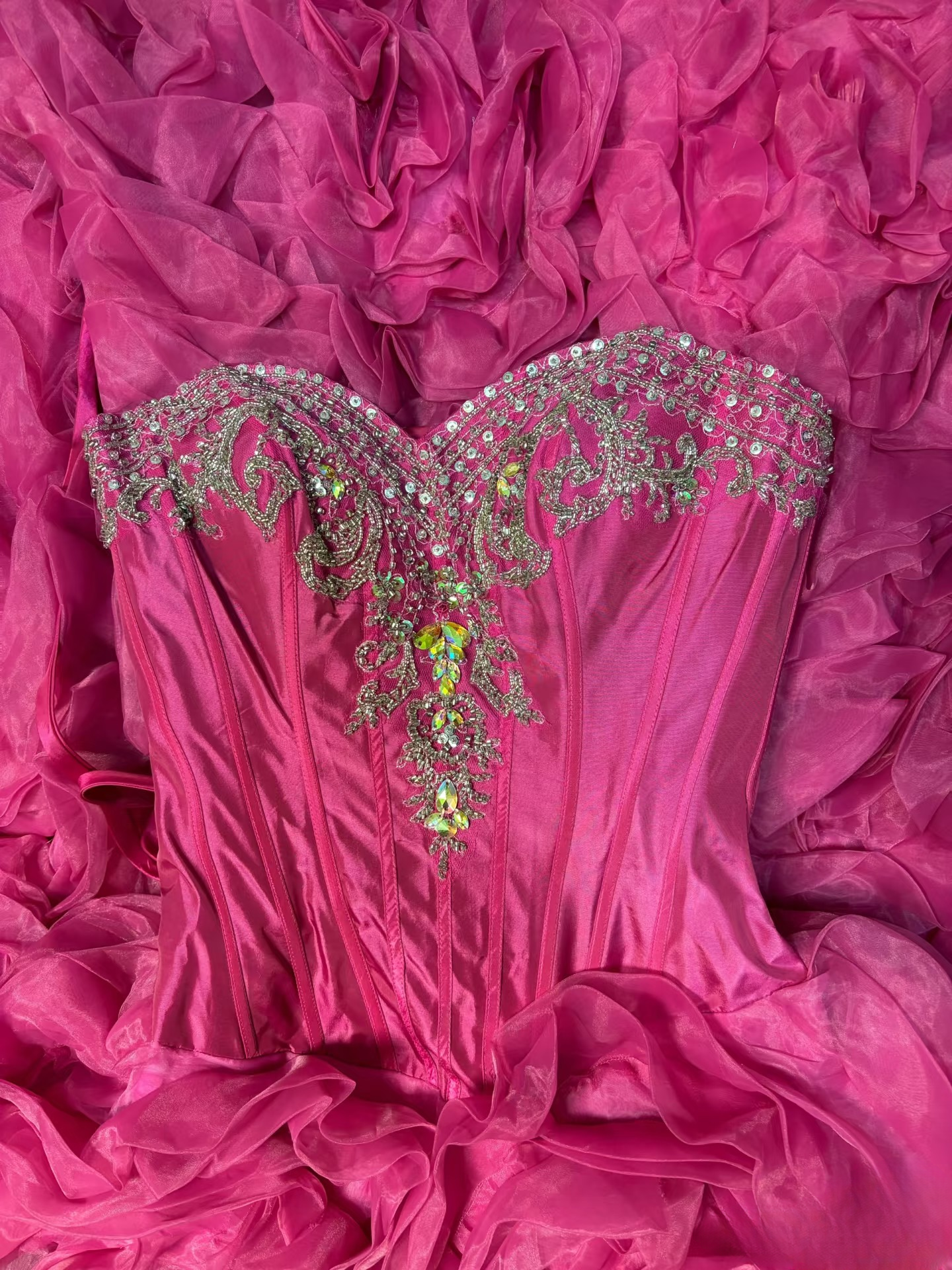 Chic Ball Gown Sweetheart Hot Pink Tulle Long Quinceanera Dress Sweet 15 16 Dresses AU195