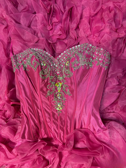 Chic Ball Gown Sweetheart Hot Pink Tulle Long Quinceanera Dress Sweet 15 16 Dresses AU195