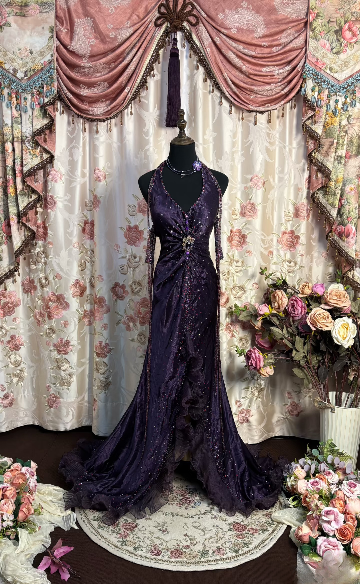 Vintage Prom Dresses 1950s Retro Classy Prom Dresses Inspo Halter Grape Long Prom Gowns AU196