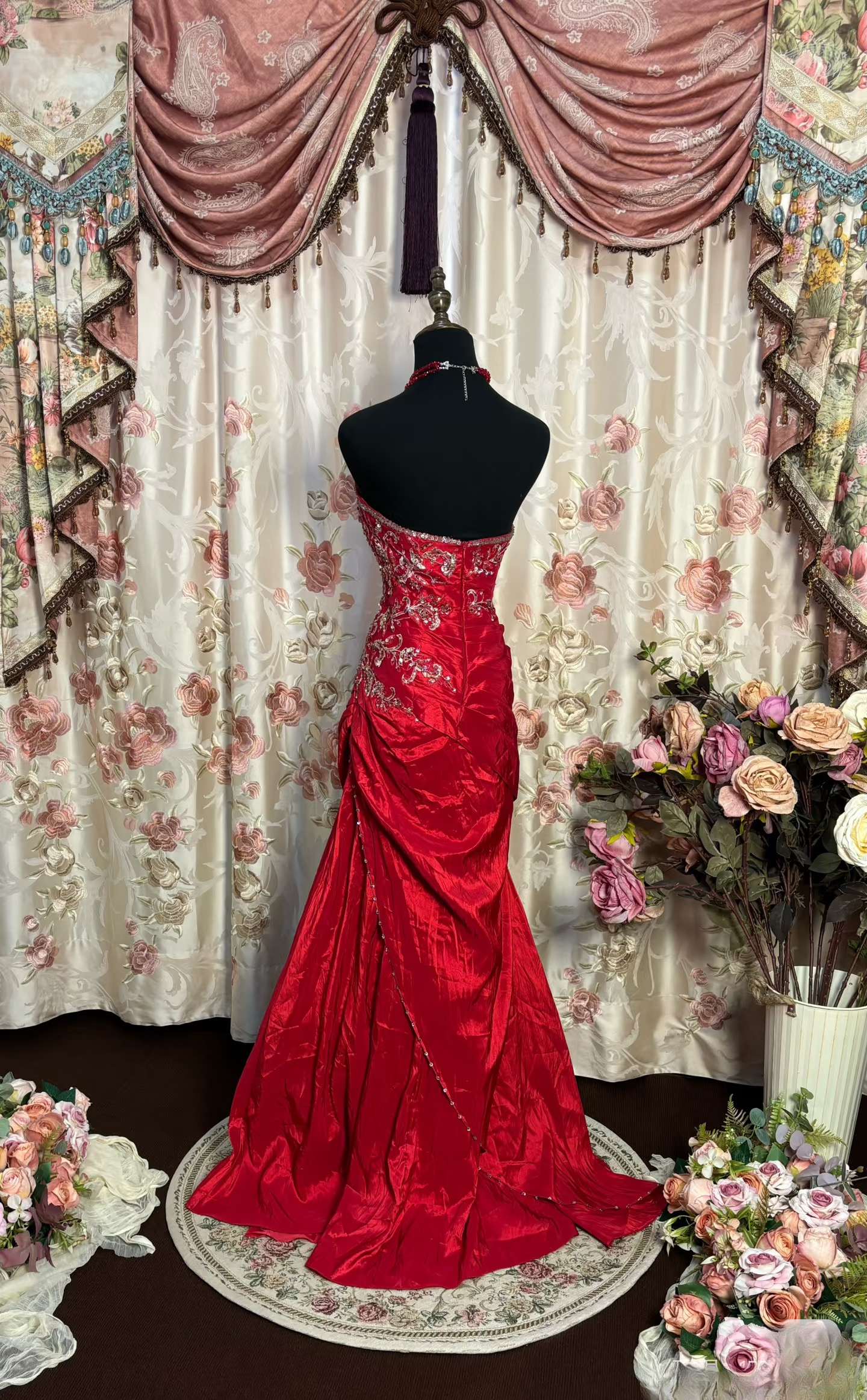 Retro Prom Dresses Mermaid Sweetheart Vintage Fashion Inspiration Red Tulle Long Prom Dresses Party Dress Prom Gowns AU197
