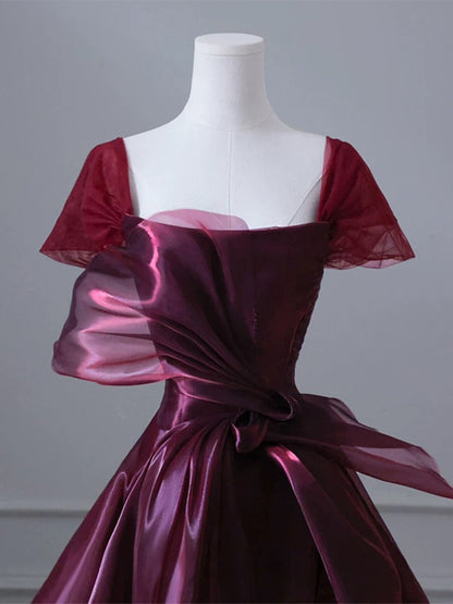 Sexy Ball Gown Square Neck Burgundy Organza Prom Dress Inspiration Long Party Formal Prom Dresses AU198