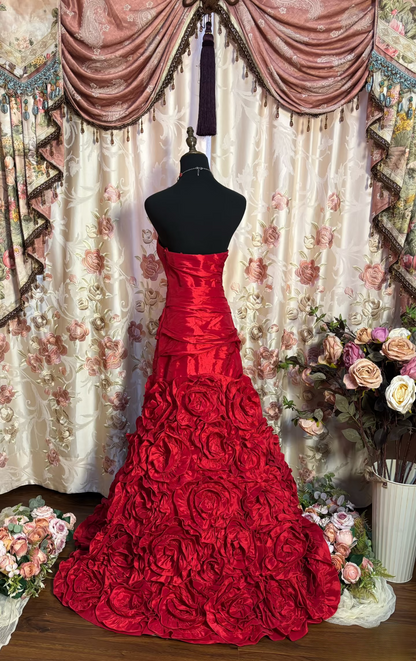 Retro Prom Dresses Mermaid Sweetheart Vintage Fashion Inspiration Red Satin Long Prom Dresses Party Dress Prom Gowns AU198